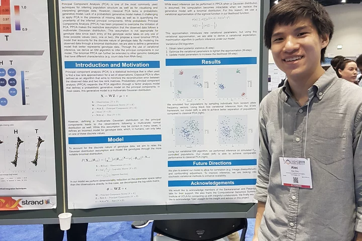 Alec presents his poster on Binomial probabilistic component analysis for genotype data at ASHG 2018 in San Diego!